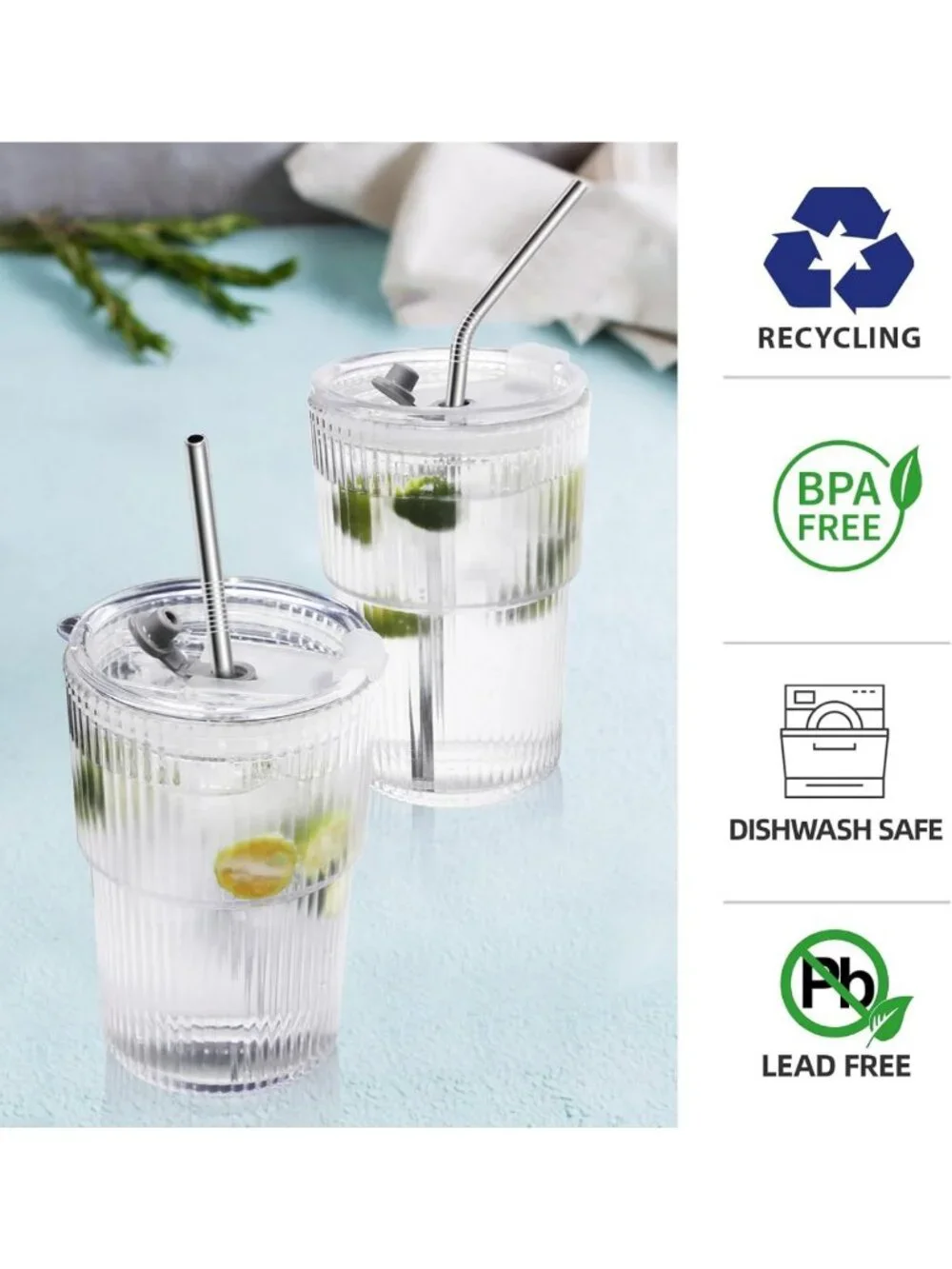 Reusable 16 oz Iced Coffee Cups with Lids & Straws - Unbreakable, BPA-Free